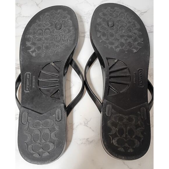 COACH Landon Black Jelly Flip Flops with Gold Bow - Size 10 - Picture 4 of 4
